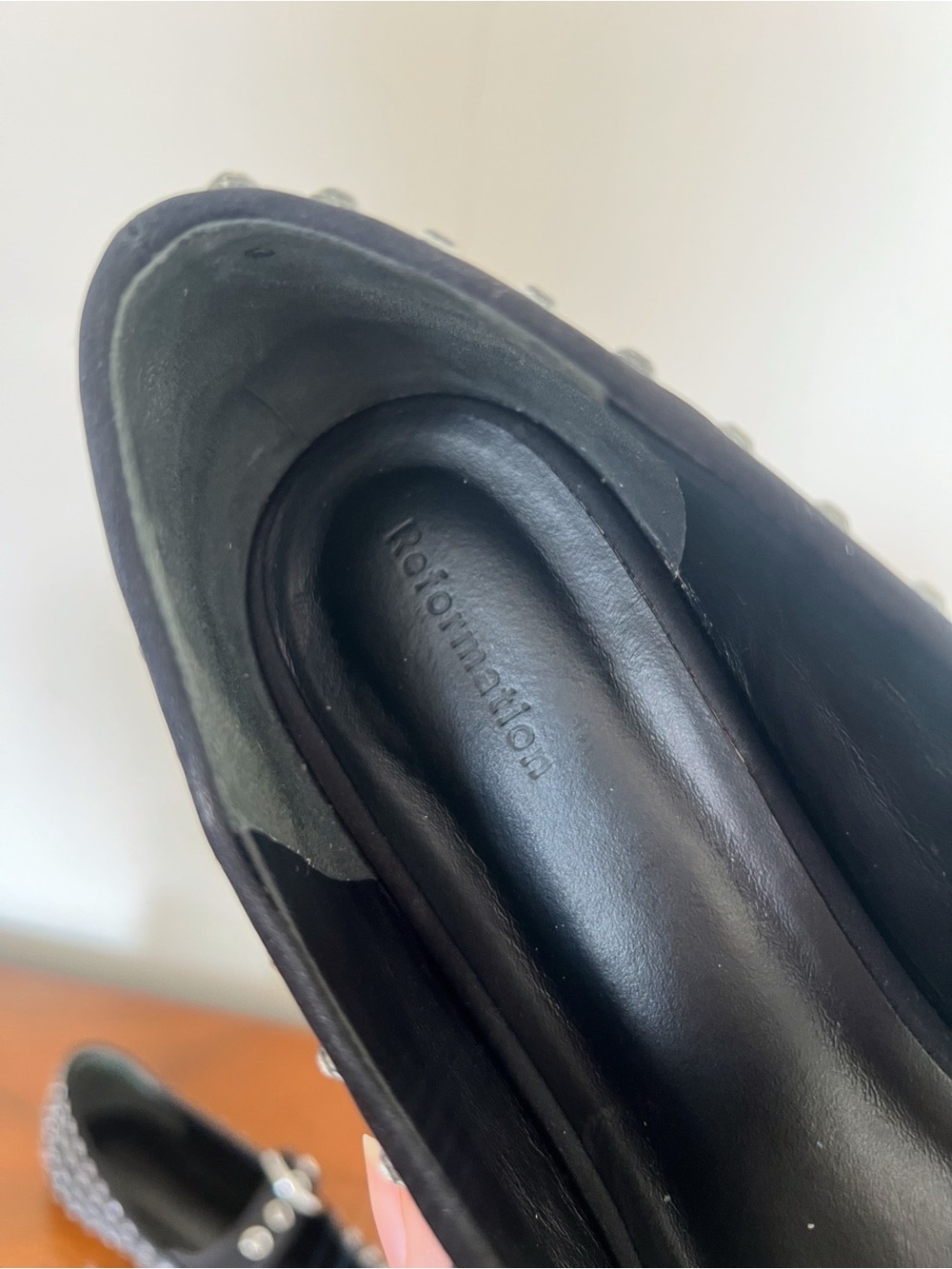 Reformation • Bethany Ballet Flat mary jane black silk rhinestone crystal stud - Picture 8 of 14